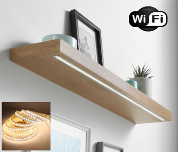 Eiken wandplank met wifi led stripdual white 0