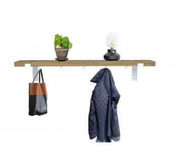 Kapstok eiken met witte beugels en haken down 0