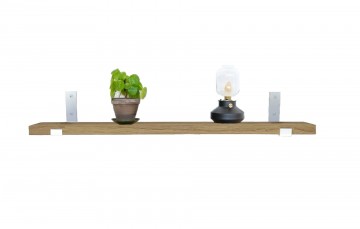 Wandplank met witte plankdragers eiken hout l up 0