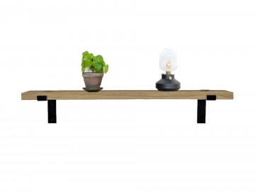 Wandplank met zwarte plankdragers eiken hout down 2