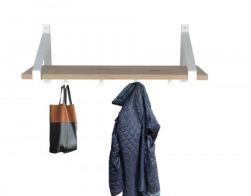 Witte kapstok met eiken plank